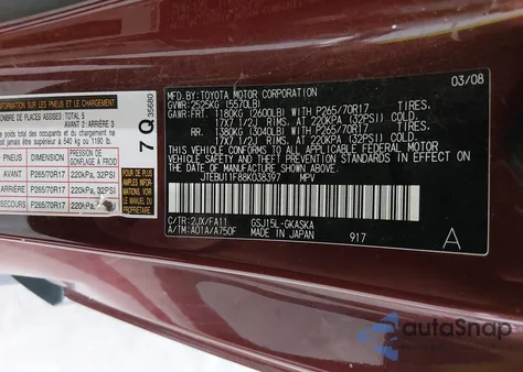 2008 Toyota Fj Cruiser z USA, uszkodzony, nr VIN JTEBU11F88K038397